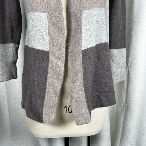 Charter Club Luxury 100% Cashmere Medium Sweater Cardigan Colorblock Grey Brown - Picture 3 of 10